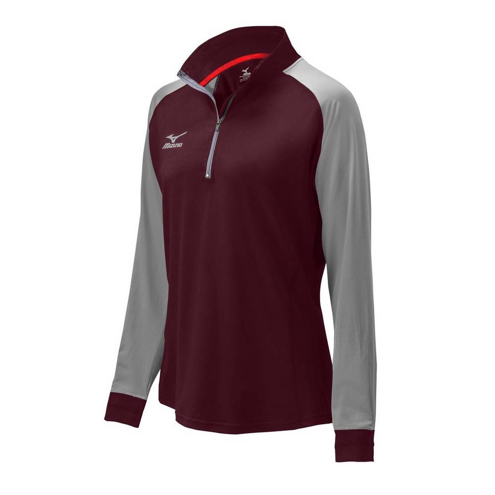 Womens Mizuno Prime 1/2 Zip Volleyball Jacket Burgundy/Grey Philippines (TRVBLI396)